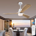 52 Inch Solid Wood Ceiling Fans with Lights, White Modern Ceiling Fan Light with Remote Silent Reversible DC Motor, Dimmable Led Home Decor Fan for Bedroom Living Room Patio