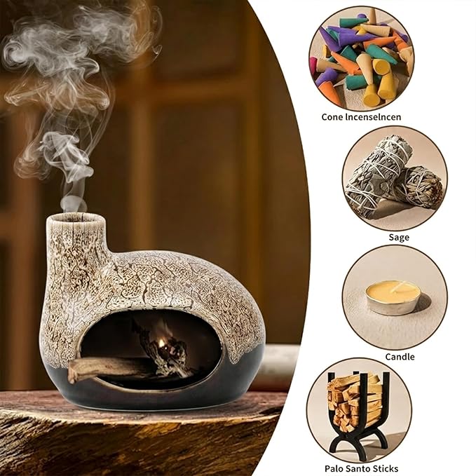 Handcrafted Ceramic Palo Santo Holder – Artistic Incense Burner for Meditation, Mindfulness and Zen Home Decor – Wabi-Sabi Style Cone Sculpture, Gift for Yoga, Relaxation & Aromatherapy (White)