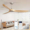 Sofucor 60 Inch Smart Ceiling Fans No Lights-Outdoor Modern Smart Ceiling Fan with Alexa/Google/APP/Remote Control, Reversible Quiet DC Motor,Wood Blade Ceiling Fan for Bedroom/Living Room/Patios