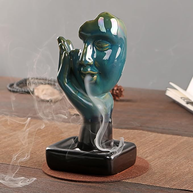 YYW Thinking Statue Backflow Incense Holder Incense Burner Waterfall Aromatherapy Ornament Home Decor with Incense Cones and Incense Stick