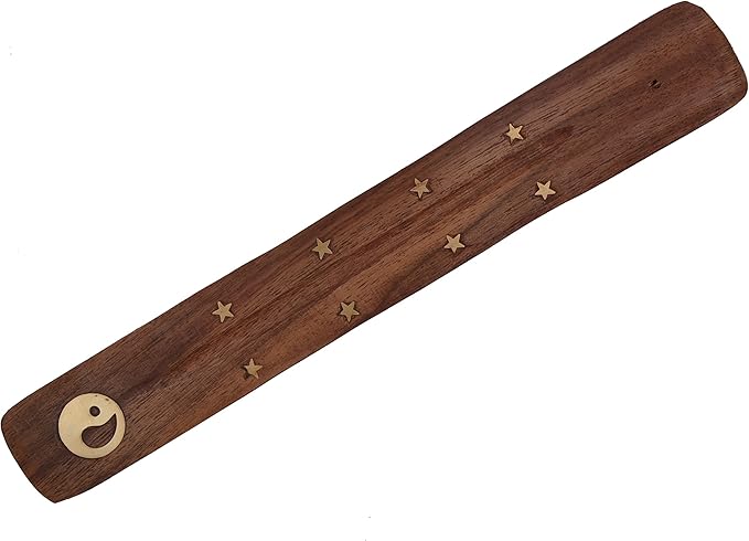® Wooden Incense Burner Flat Ash Catcher Assorted Designs with Brass Inlay (6)