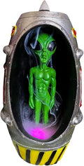 Ebros Gift UFO Outer Space Extra Terrestrial Green Roswell Alien Earth Landing in Spaceship Capsule LED Light Backflow Cone Incense Burner Holder with Cascading Smoke Fog