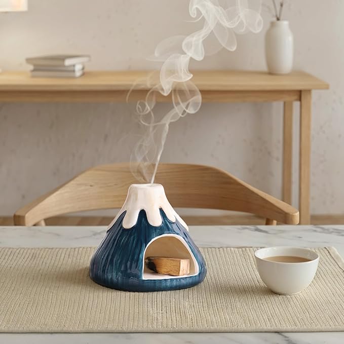 Potiera Small Volcano Incense Holder, Handmade Ceramic Palo Santo Holder for Meditation Spa Yoga Decor, Backflow and Cone Incense Burner for Home and Office Decor, Spiritual Gifts for Women Men