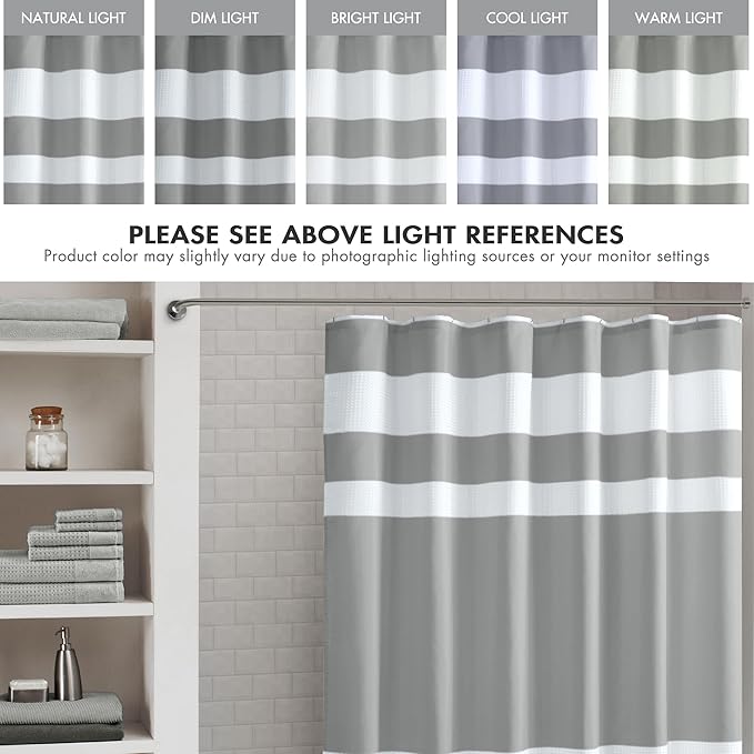 Madison Park Shower Curtain Spa Waffle Weave Long Shower Curtain for Bathroom 3M Scotchgard Moisture Management, Spa Quality Modern Shower Curtains for Bathroom, Long 72x78 Grey