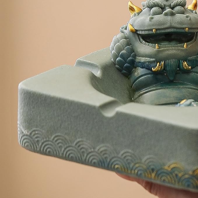 Pixiu Backflow Incense Burner with Ashtray, Mythical Beast Resin Incense Holder & Wealth Guardian Statue, Waterfall Smoke Effect Decor for Desk, Home Office Zen Gift