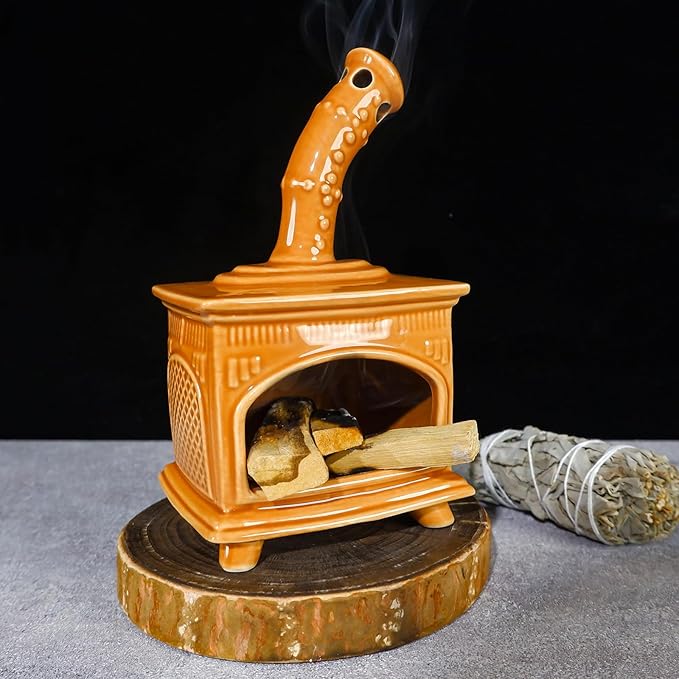 MOUGIGI Ceramic Palo Santo Holder and Mini Chiminea Smudge Bowl | Versatile Burner for Sage Sticks, Incense Cones, Copal and Candles | Suitable for Yoga, Meditation and Mindfulness Practices