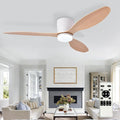 Depuley Flush Mount Ceiling Fan: 52-Inch White Ceiling Fans with Lights for Bedroom Indoor Outdoor - Low Profile Ceiling Fans with Remote Control 24W 3CCT Dimmable 3 Reversible Wood Blades 6 Speeds