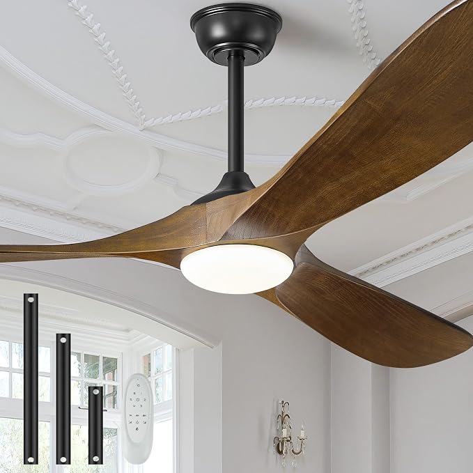 52" Ceiling Fans with Lights and Remote Control, Outdoor Ceiling Fan with Lights High CFM Dimmable Quiet 3 Blade Wood Walnut Ceiling Fan,Oil Rubbed Bronze