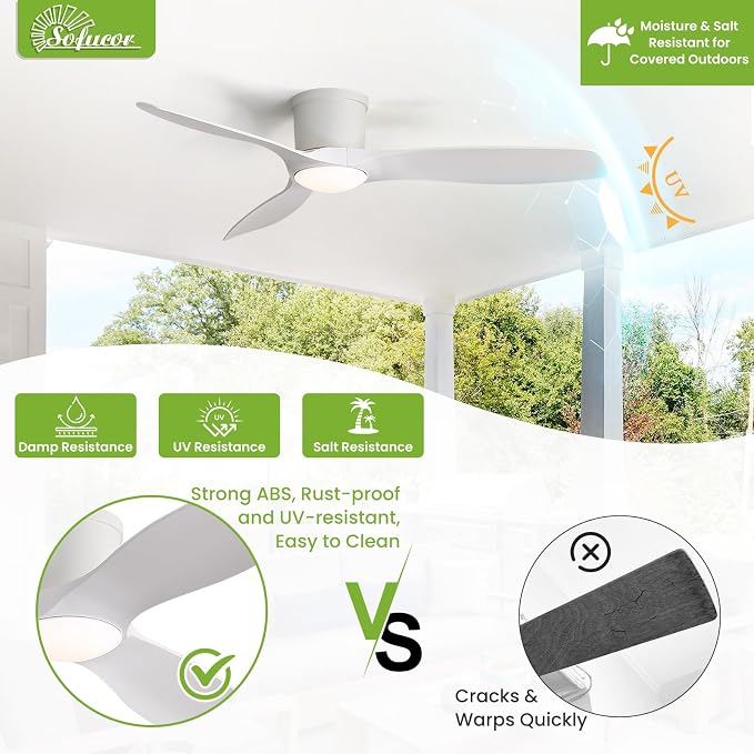 Sofucor 52 Inch Low Profile Ceiling Fans with Lights, Modern Flush Mount Ceiling Fan with 3 Plastic Blades, 6500CFM, Dimmable 6-Speed 3-Timer Reversible DC Motor for Bedroom Living Room, ETL, Brown