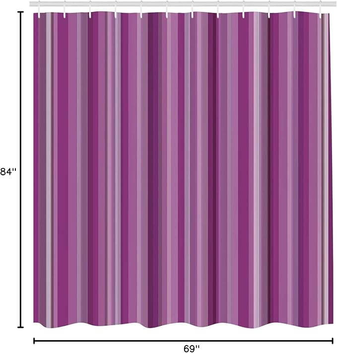 Ambesonne Stripes Shower Curtain, Abstract Ocean Inspired Palette Lines Geometrical Image Illustration, Cloth Fabric Bathroom Decor Set with Hooks, 84" Long Extra, Pale Fuchsia
