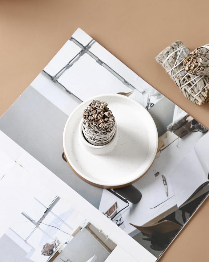 Ceramic Incense Holder, White Sage Bundle Smudge Bowl, Smudging Plate for Sage Palo Santo Sticks Candles and Offering Sage Holder