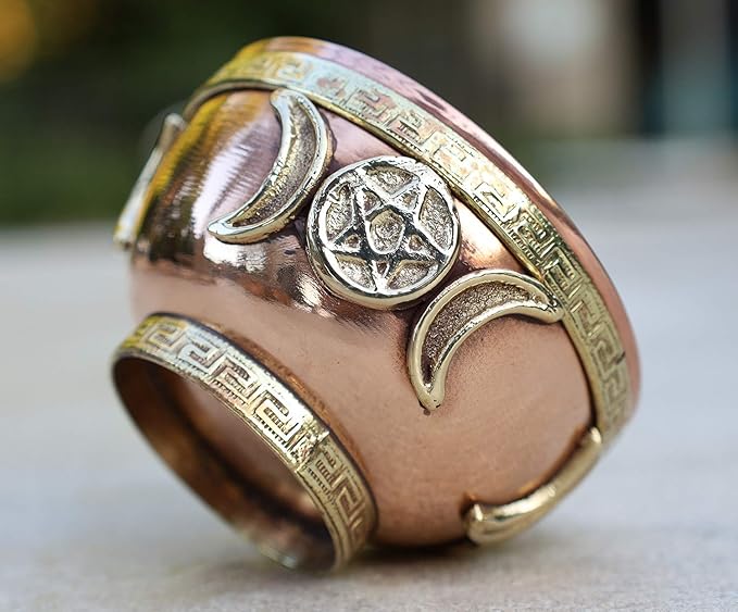DharmaObjects Copper Offering Bowl Incense Burner Holder (3 Inches, Triple Moon Pentacle)