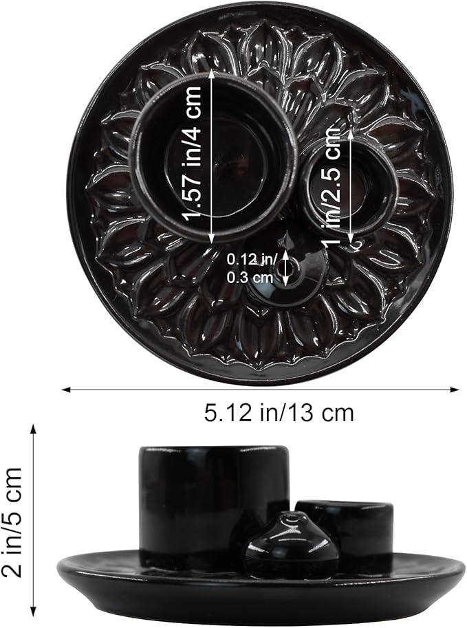 4 in 1 Ceramic Incense Holder, Incense Burner Ash Catcher Palo Santo Sage Holder for Home Decor Meditation Yoga (Black)