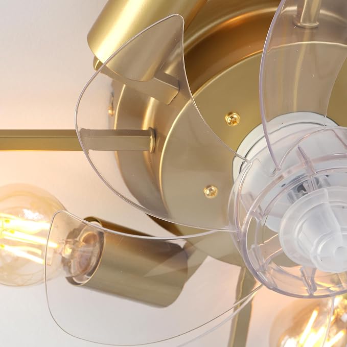 Garwarm Caged Ceiling Fan with Light,20" Ceiling Fans with Lights and Remote,Bladeless Fandelier Small Low Profile Ceiling Fan Light Fixture for Bedroom,Kitchen,Dining Room,Gold