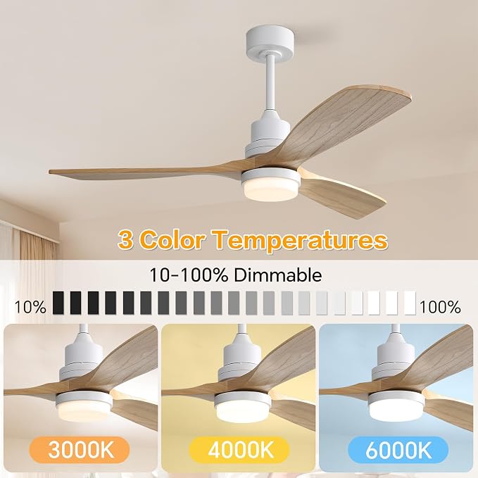 Sofucor Ceiling Fans with Lights, 52 Inch Modern Flush Mount Ceiling Fan with Remote, Low Profile Ceiling Fan for Bedroom Indoor Outdoor, 6-Speed 3 Blades Reversible DC Motor Dimmable Timer