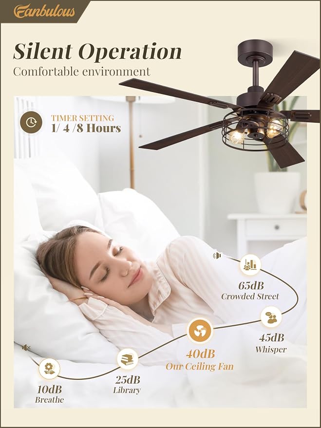 Fanbulous 1 Pack Farmhouse 48 Inch Ceiling Fans with Lights, Industrial Caged Ceiling Fans for Bedroom Living Room, Double-Sided 5 Blades Rustic Ceiling Fan-Oil Bronze