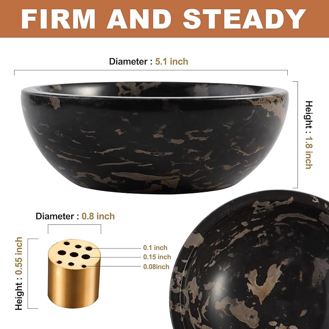 Koville Italian Natural Marble Incense Holder, 5inch Incense Holders for Sticks, Sturdy Incense Burner Ash Catcher, Ideal for Meditation, Relaxing, Easy to Clean(Nero Portoro)