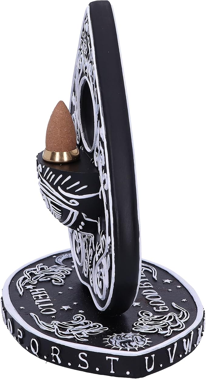 Nemesis Now Spirit Board Planchette Backflow Incense Burner 15cm, Resin, Black, Spirit Board Incense Holder, Black and White Spirit Board Design, Cast in Resin, Hand-Painted, Holds Incense Stick