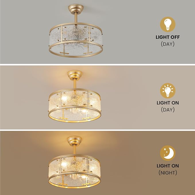 AIJIASI 20" Caged Ceiling Fans with Lights, Gold Fandelier Ceiling Fan with Light, Mid Century Chandelier Ceiling Fan with Remote Control, 6 Speeds for Bedroom, Nursery, Living Room