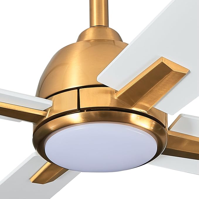 48" Modern White & Gold Ceiling Fan with LED Light and Remote Control, Quiet Reversible DC Motor, 6-Speed Indoor Ceiling Fan for Bedroom, Living Room, Dining Room