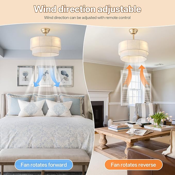 20" Boho Ceiling Fans with Lights, Coastal Fandelier Chandelier Ceiling Fan with Light Remote Control, Caged with 6 Speeds for Bedroom, Nursery (Beige)