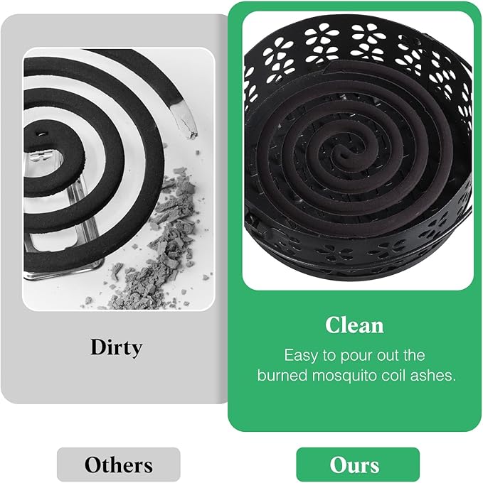 4 Pcs Mosquito Coil Holder Incense Coil Holder, Retro Iron Portable Hanging Outdoor Incense Burner Holder with Handle Round Metal Incense Holder for Home Camping Indoor Outdoor Patio (Black)