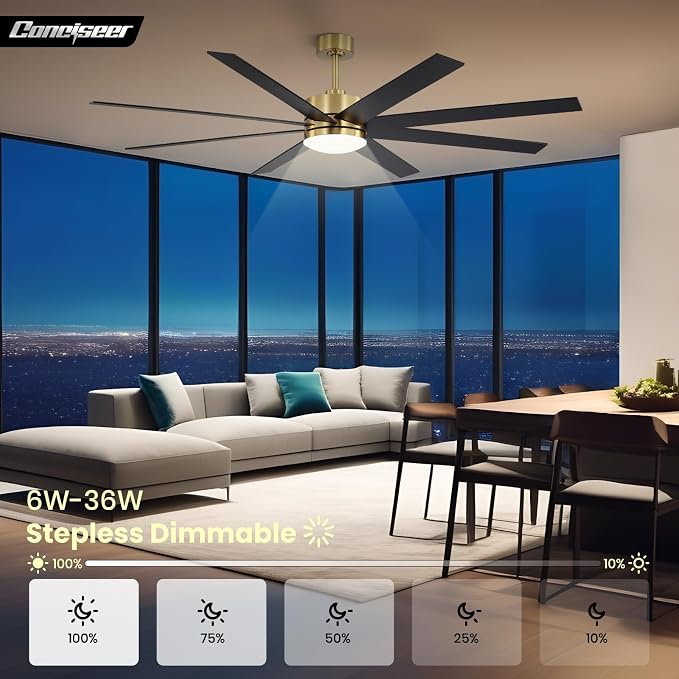 72 Inch Ceiling Fans with Lights and Remote, Dual Color 8 Blades, Living Room Office Library Cafe Indoor Outdoor Industrial, 3CCT Dimmable, 6 Speed Reversible Quiet DC Motor, Gold/Wood Grain