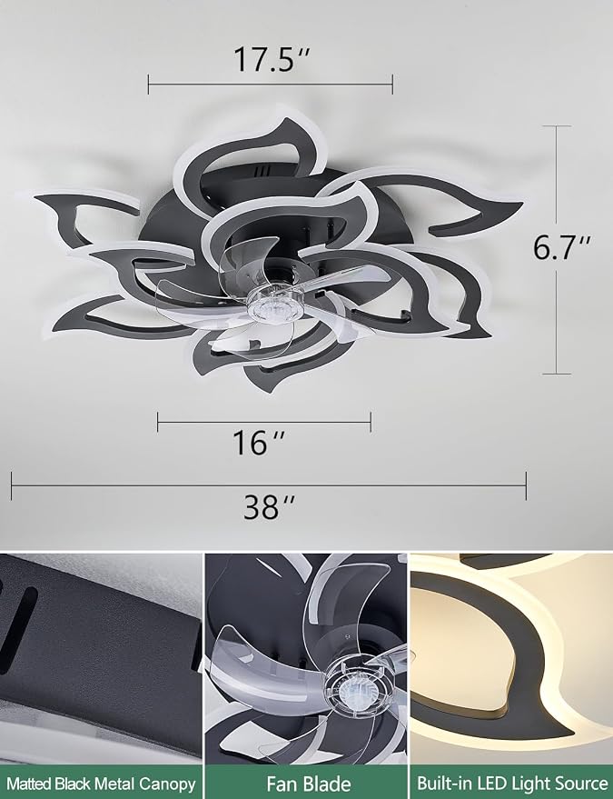 Ceiling Fans with Lights and Remote, 32Inch Modern Low Profile Ceiling Fan with App Control, Dimmable LED Flush Mount Ceiling Fan Lights, Ceiling Fans for Livingroom，Diningroom, Kitchen, Indoor-Black