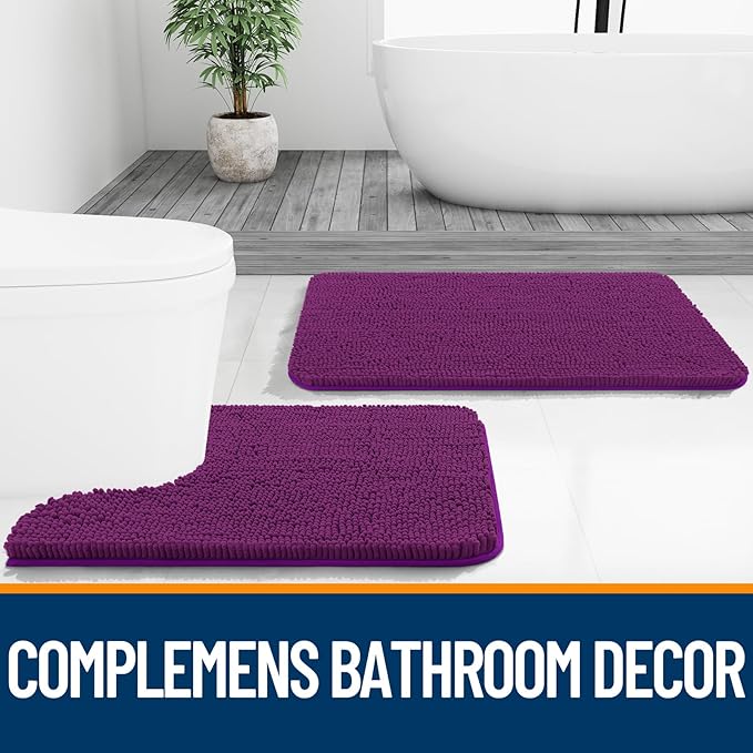 OLANLY Bathroom Rugs 32x20, Extra Soft Absorbent Chenille Bath Rugs, Rubber Backing Quick Dry, Machine Washable Bath Mats for Bathroom Floor, Tub and Shower, Home Decor Accessories, Purple
