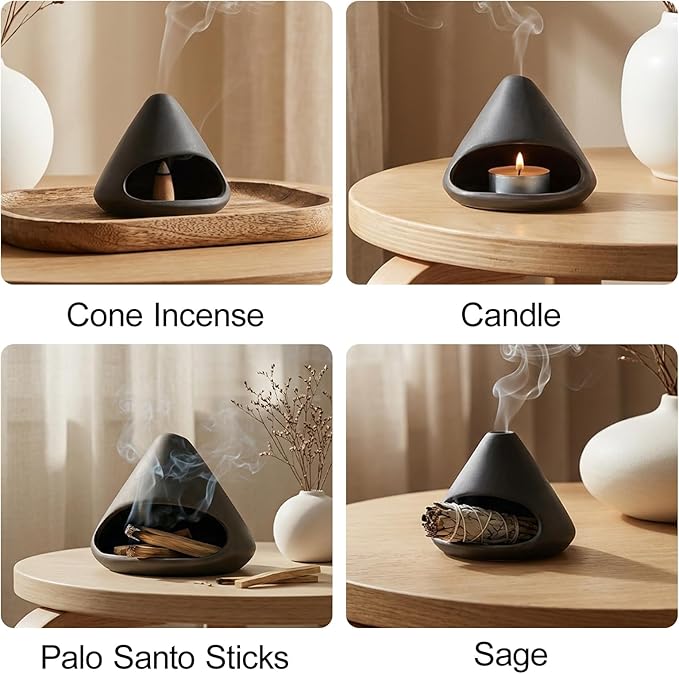 Palo Santo Holder, Handmade Ceramic Incense Burner, Cone Incense Burner for Palo Santo Sticks and Sage, Chimineas Smudge Bowl for Yoga, Meditation, Energy Cleansing