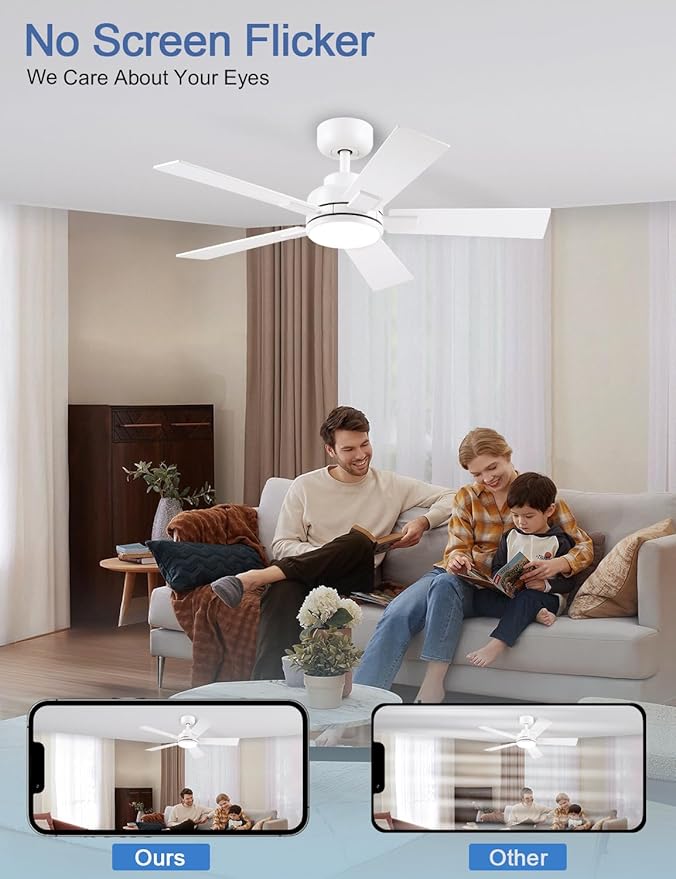 Modern Ceiling Fans with Lights - 42 inch Outdoor White Ceiling Fan with Light and Remote, Reversible DC Motor, 6-Speed Quiet 3CCT LED Dimmable for Bedroom, Indoor and Outdoor, Patios, ETL Listed