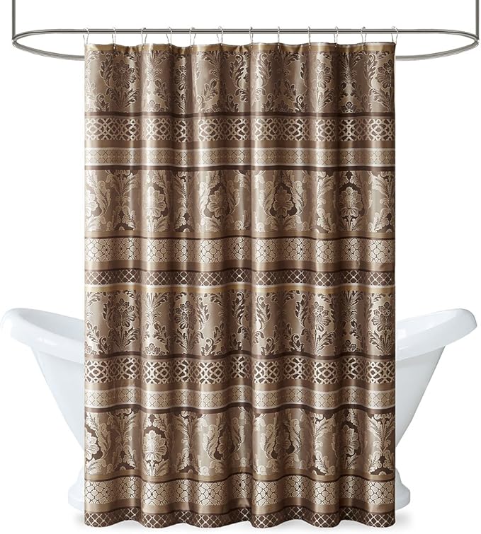 Bellagio Taupe Shower Curtain, Transitional Shower Curtains for Bathroom, 72 X 72, Beige