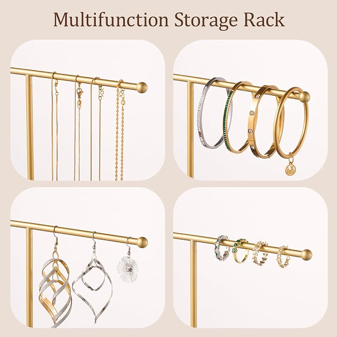 Jewelry Stand with Ceramic Tray, Necklace Holder, Gold Bar Black Base