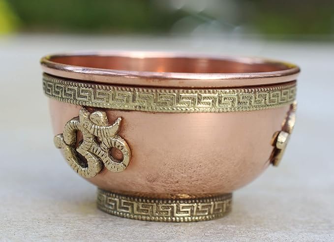 DharrmaObjects Copper Offering Bowl Incense Burner Holder (3 Inches, Om)