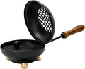 Large Smoking pan [Diameter 4.33 inch, Length Approx. 9.84 inch], Made of Iron, matt Black, with Removable Sieve and Wooden Handle