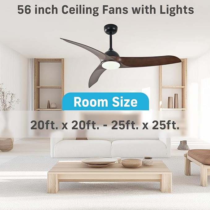Ceiling Fans with Lights, 56 inch Ceiling Fan with Light and Remote Control, Flush Mount, 3CCT, Dimmable, Quiet Reversible Motor, Black Ceiling Fan for Bedroom Indoor/Outdoor Use