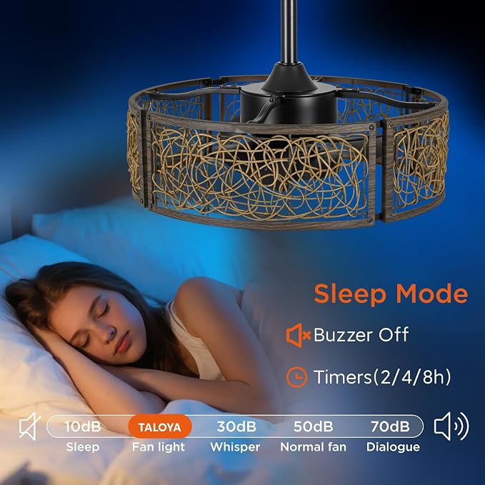 TALOYA 20 Inch Caged Ceiling Fans with Lights Chandelier Remote Control Flush Mount Low Profile for Bedroom Living Room Patio,Reversible,Buzzer Mute,Dimmable Led Light Included,Fandelier,Black