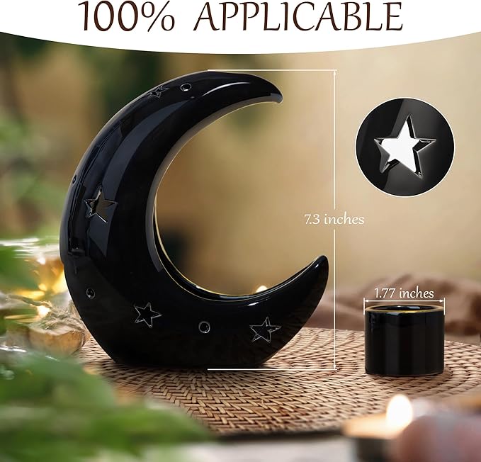 ZenBless Moon Versatile Ceramic Backflow Incense Holder and Burner Waterfall,for Burning Sage, Palo Santo, Backflow Cone and Candle,Aromatherapy Ornament Home Room Decor,the Ideal Present (Black)