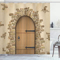 Ambesonne Rustic Shower Curtain, Wine Cellar Entrance Stone Arch Architecture European Building, Cloth Fabric Bathroom Decor Set with Hooks, 69" W x 70" L, Sand Brown Pale Brown
