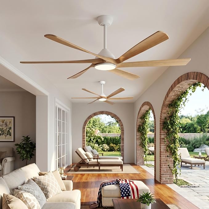 72 Inch Smart Outdoor Ceiling Fan with Light, Remote/Alexa/APP Control, 6 Solid Wood Blades, ETL Listed Quiet DC Motor, 8594 CFM Large Airflow, Damp Rated for Indoor Exterior Porch Gazebo Garage
