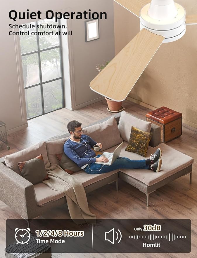 42" RGB Ceiling Fan with Light, Music Sync Smart Fan Works with Alexa/Google Assistant/App Control, Low Profile Flush Mount, 6-Speed Quiet DC Motor, 4 CCT Dimmable Lighting for Bedroom Living Room