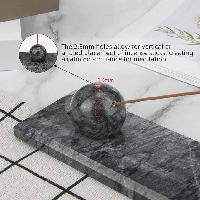 Marble Incense Holder Tray Incense Burner Modern Minimalist Home Deco and Desk Incense Holder for Sticks (Grey Black)