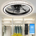 Aipsun Low Profile Modern Crystal Chandelier Ceiling Fans with Lights and Remote, 3000K-6500K Smart Bladeless LED Fan Light, 22" Black Modern Ceiling Fans with Lights for Bedroom