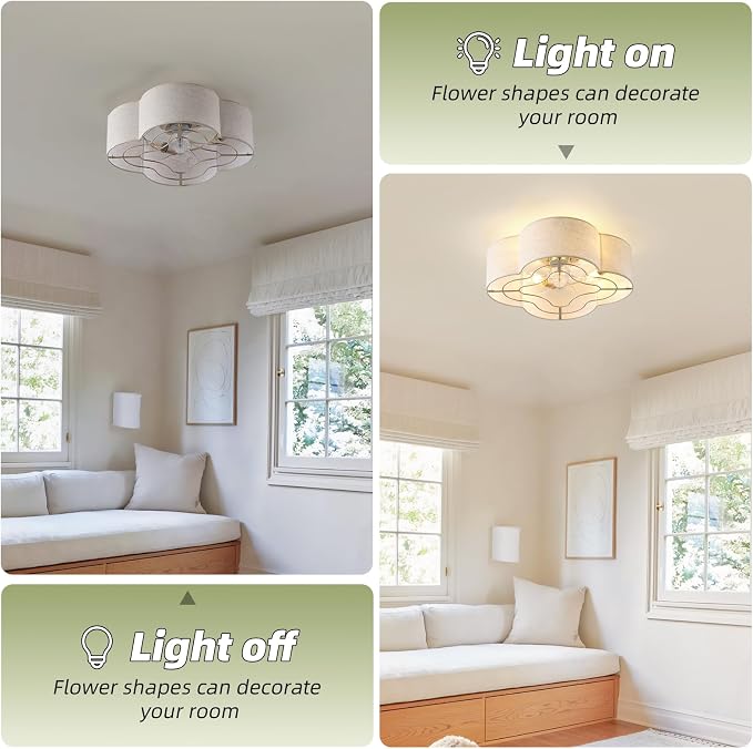 20" Boho Ceiling Fan with Light, Rattan Caged Flush Mount Ceiling Fan with Light Remote Control, Enclosed with 6 Speeds for Bedroom, Living Room, Foyer, Nursery (Beige)