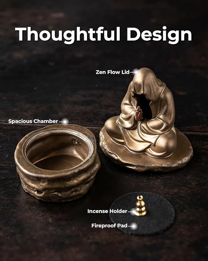 Ceramic Incense Burner for Cone & Coil – Faceless Buddha Statue for Protection, Evil Spirit Cleansing & Zen Meditation, Home Decor to Ward Off Negativity