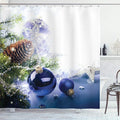 Ambesonne Christmas Shower Curtain, Colorful Blue Toned Ornaments of Winter Holidays Seasonal Motifs Print, Cloth Fabric Bathroom Decor Set with Hooks, 69" W x 70" L, Blue Grey White