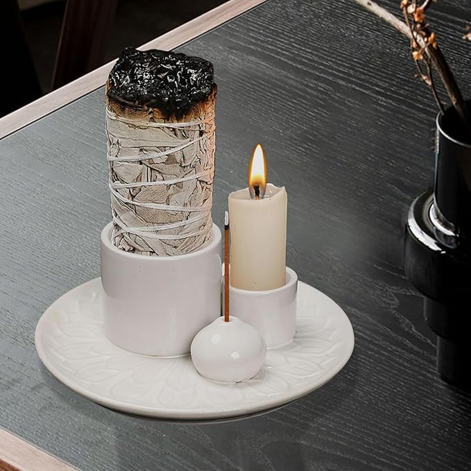 Comeon Palo Santo Holder, Backflow Incense Burner Holder Candle Holder Sage Burner Holder for Burning, Ceramic Incense Holder for Sticks for Meditation Yoga Room