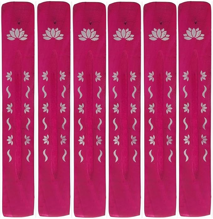 Hosley Set of 6 Wooden Incense Burners, 10 Inches Long in Striking Red - Ideal for Home Decor, Room Decor, Kitchen Decor, for Wedding, Aromatherapy, Zen, Spa, Reiki, Meditation