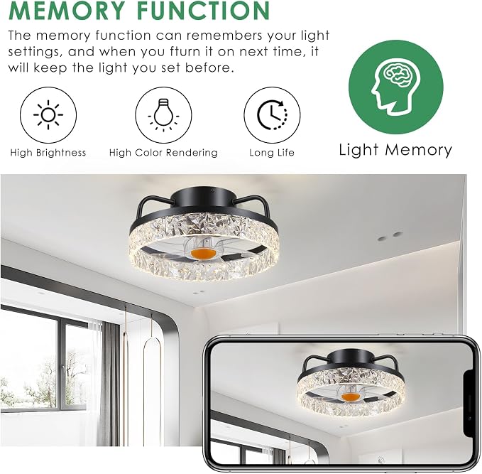 Mpayel 13" Ceiling Fans with Lights and Remote - Flush Mount Low Profile Ceiling Fans - Bladeless Enclosed Fans with Led Light and Stepless Dimming, Small Modern Fan for Bedroom