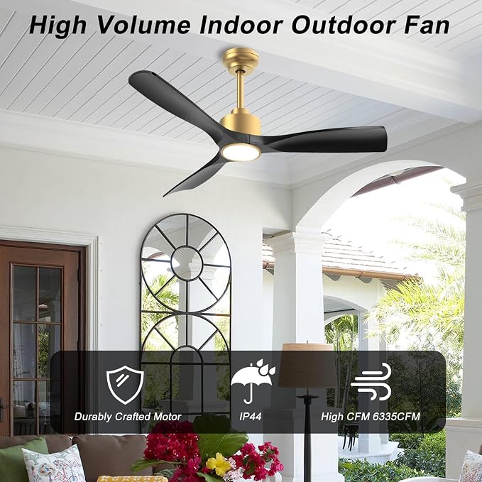 OFANTOP 52 Inch Modern Black Gold Smart Ceiling Fan with Light and Remote | High CFM Quiet DC Motor, 3-Color Dimmable Ceiling Fan Light, Reversible Motor, Timer, for Bedroom Living Room Dining Room